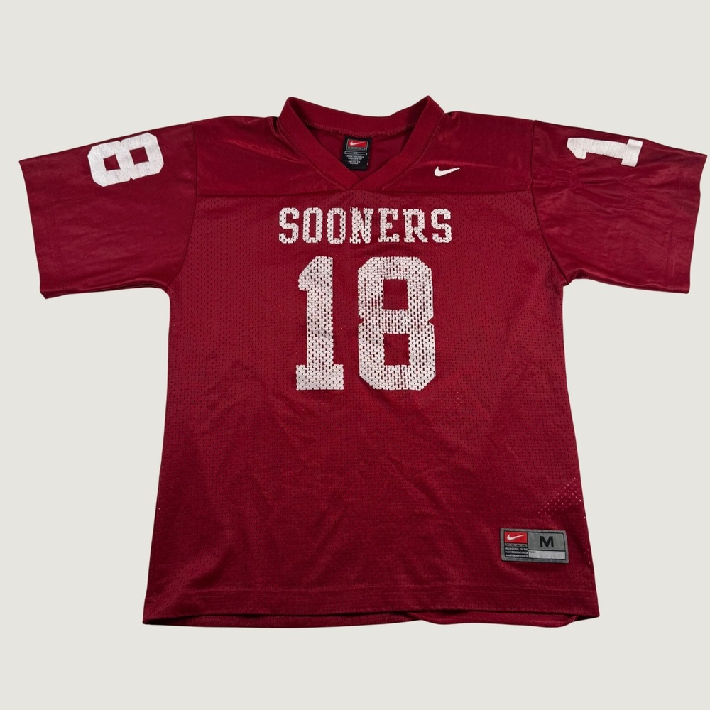 Vtg Nike Oklahoma Sooners Kids Jersey Medium Red Crimson Football 18 Mesh Team
